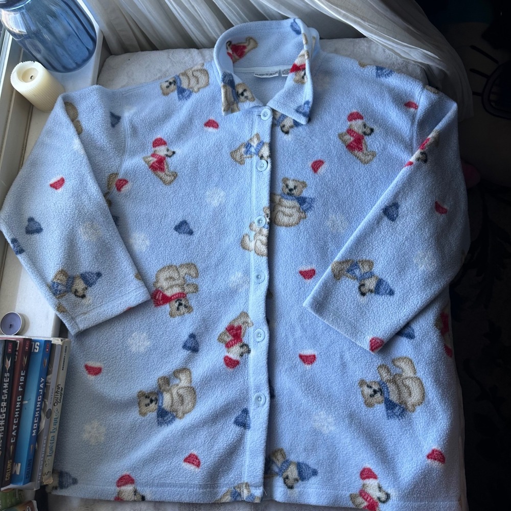 Cozy Teddy Bear Button Up Sweater Vintage Grandma Core